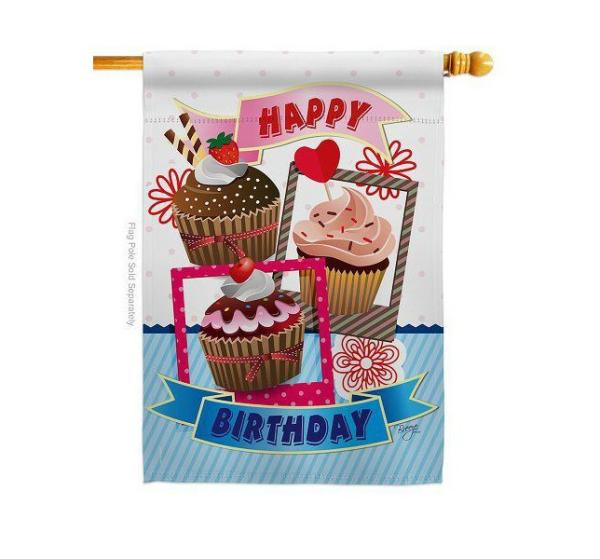 Double Sided House Flags | Birthday Cupcake House Flag Double Sided House Flags Double Sided House Flags