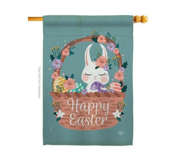 Double Sided House Flags | Bunny in Basket House Flag Double Sided House Flags Double Sided House Flags