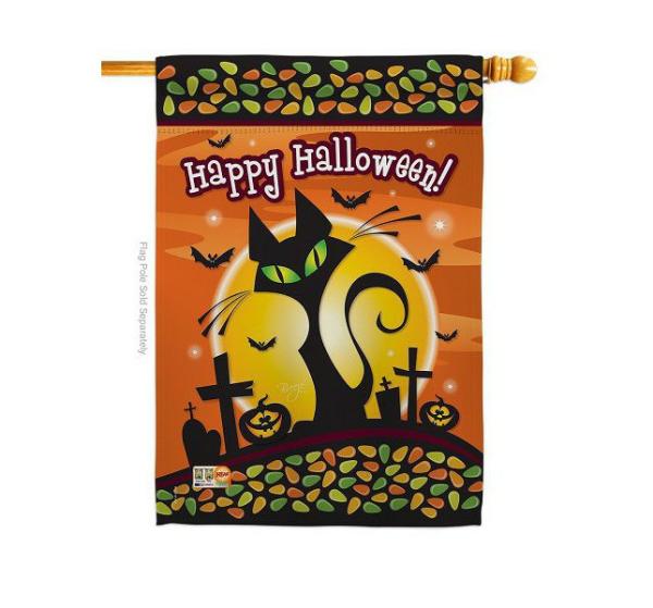 Double Sided House Flags | Halloween Black Cat House Flag Double Sided House Flags Double Sided House Flags