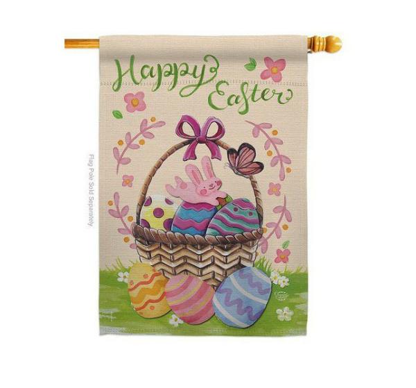 Double Sided House Flags | Happy Easter Colorful Basket Eggs House Flag Double Sided House Flags Double Sided House Flags