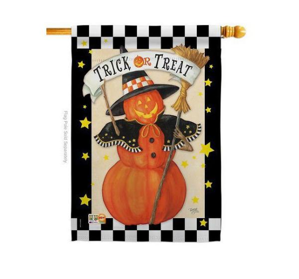 Double Sided House Flags | Jack-O-Lantern Witch House Flag Double Sided House Flags Double Sided House Flags