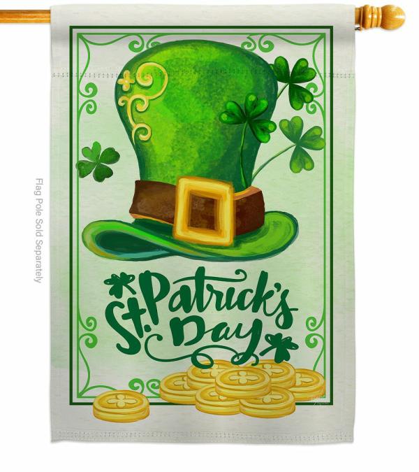 Double Sided House Flags | Lucky Hat St. Pat Day House Flag Double Sided House Flags Double Sided House Flags