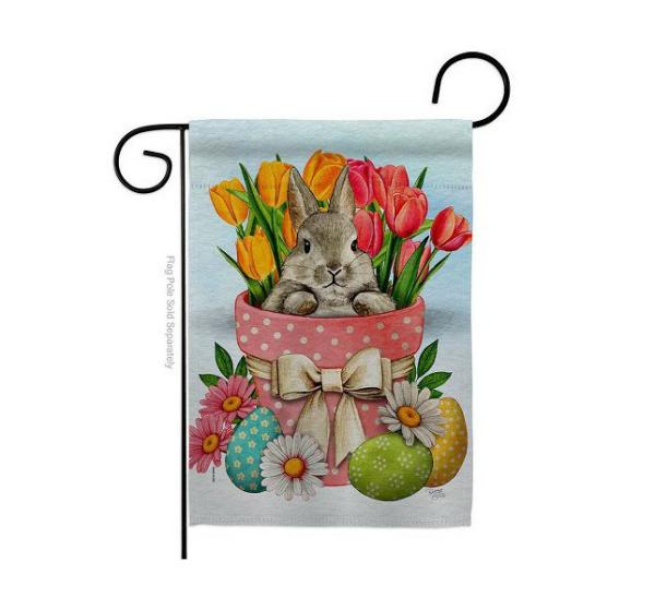 Easter Flags | Bunny With Tulips Garden Flag Easter Flags Easter Flags