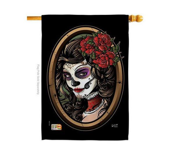 Halloween Flags | La Calavera Catrina House Flag Halloween Flags Halloween Flags