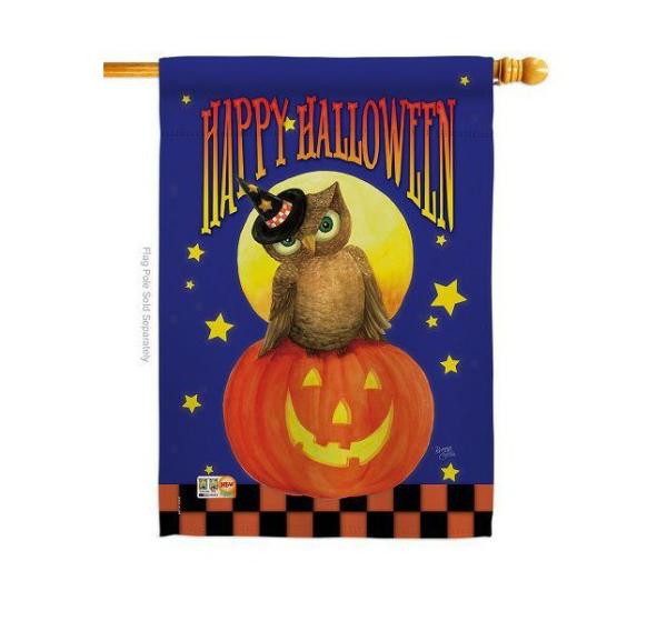 Halloween Flags | Owl Sitting on Jack House Flag Halloween Flags Halloween Flags