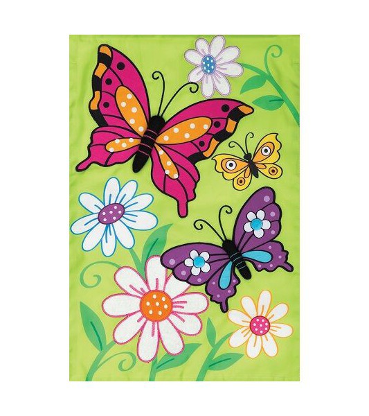 Small Garden Flags | Butterflies & Daisies Applique Flag Garden Flags Small Garden Flags