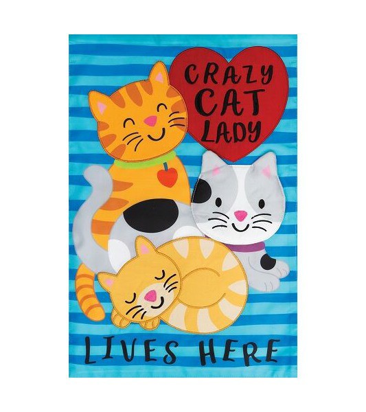 Small Garden Flags | Cat Lady Applique Flag Garden Flags Small Garden Flags