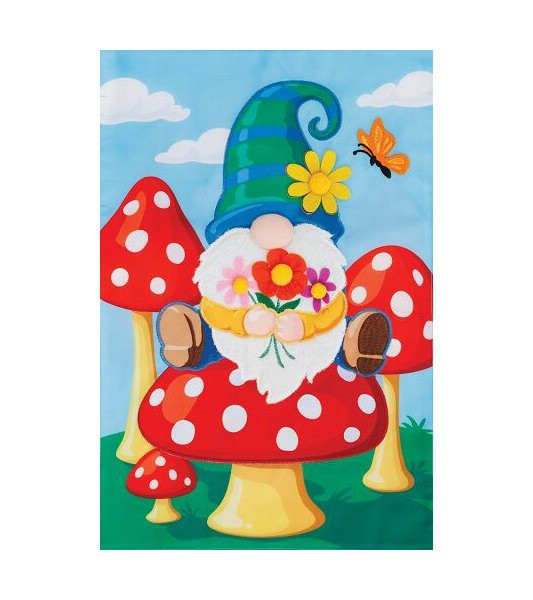 Small Garden Flags | Gnome & Mushrooms Applique Flag Garden Flags Small Garden Flags