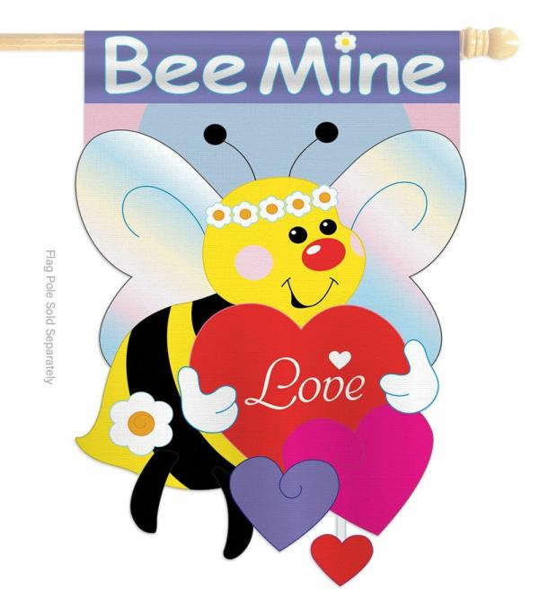 Valentine Flags | Bee Mine Applique House Flag Holiday Flags Valentine Flags