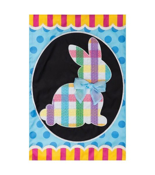 Small Garden Flags | Checked Bunny Applique Flag Garden Flags Small Garden Flags